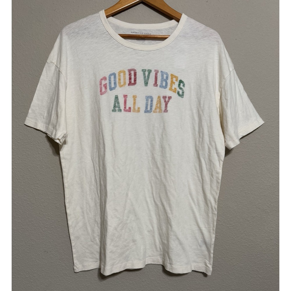 American Eagle Crew Neck Graphic‎ Tshirt Rainbow Vibes OVERSIZED Size M